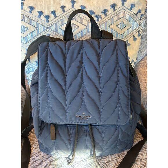 Kate Spade Ellie Large Flap Quilted Backpack in Quilted Navy - Picture 2 of 8